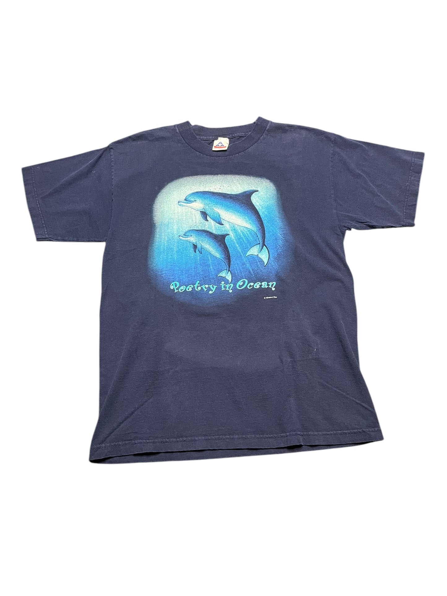 Vintage 'Poetry in Ocean' Dolphin w/Calf Nature Graphic Print Tee Size L