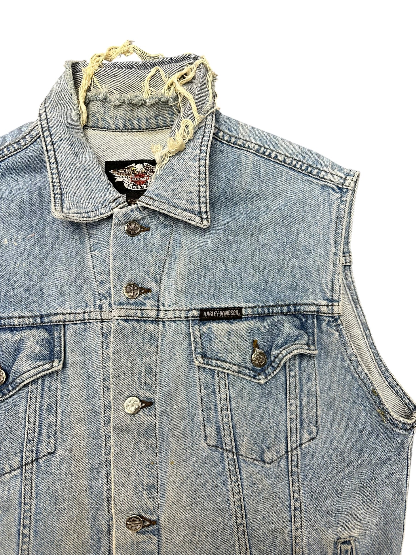 Vintage Harley Davidson Sleeveless Button Down Denim Jacket Size S