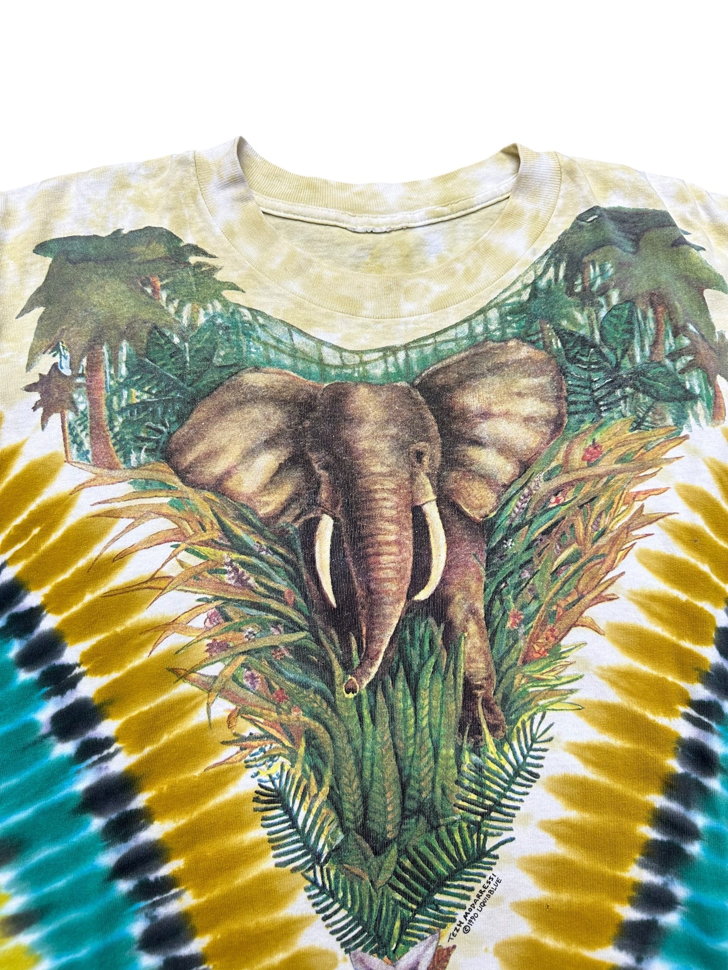 Vintage Elephant Nature Liquid Blue Safari AOP Tee Size XL