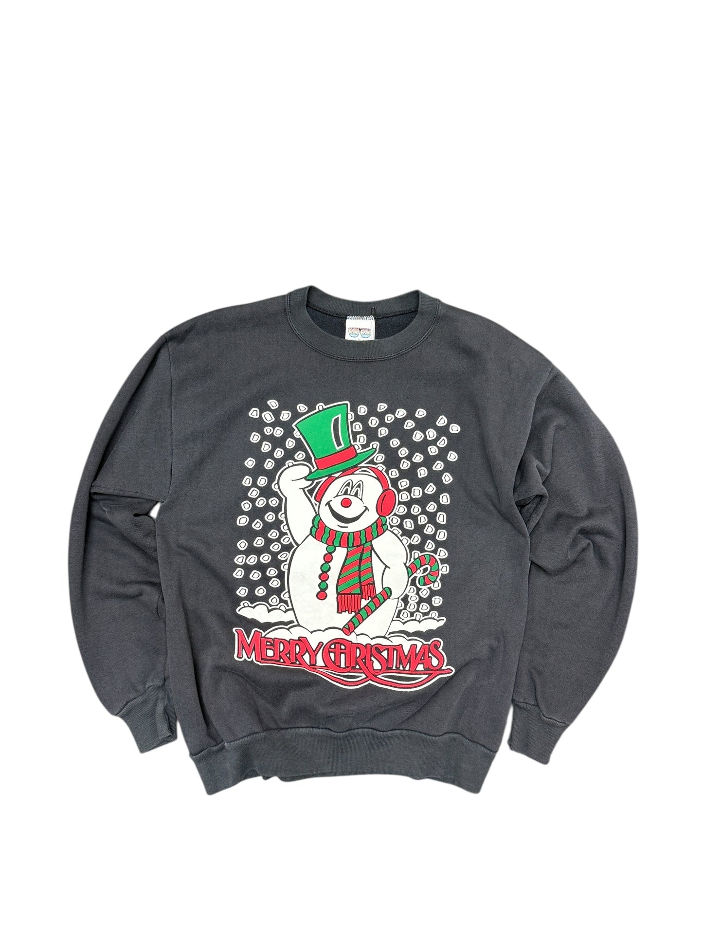 Vintage Snow Man Christmas Black Crewneck Size Large