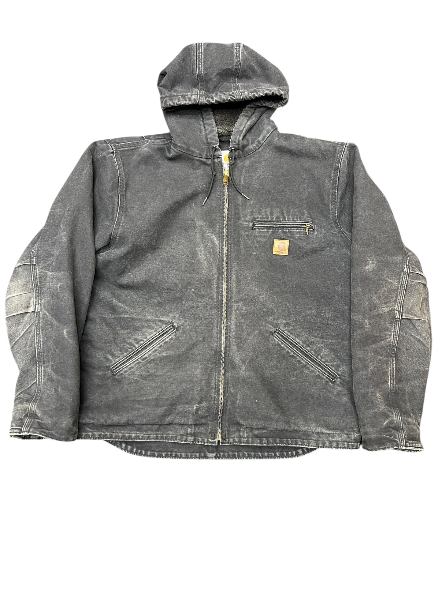 Carhartt Fleece Lined Hooded Charcoal Work Jacket size Large