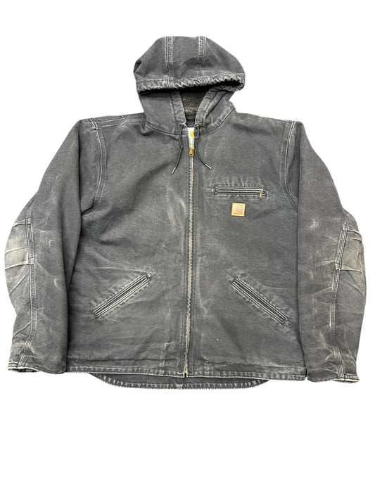 Carhartt Fleece Lined Hooded Charcoal Work Jacket size Large