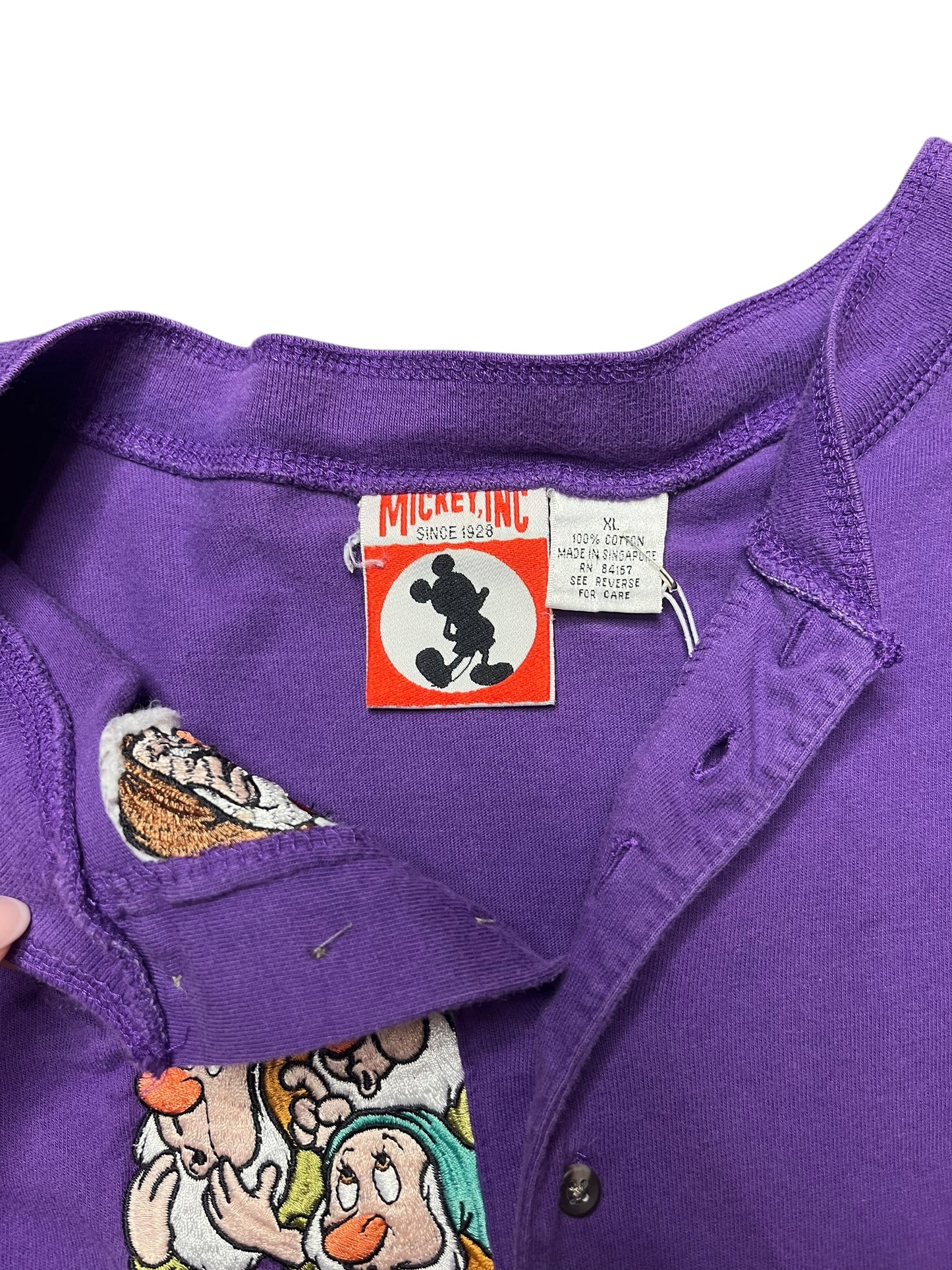 Vintage 90s Disney Seven Dwarfs Embroidered Quarter Button Up Long Sleeve Tee Size XL