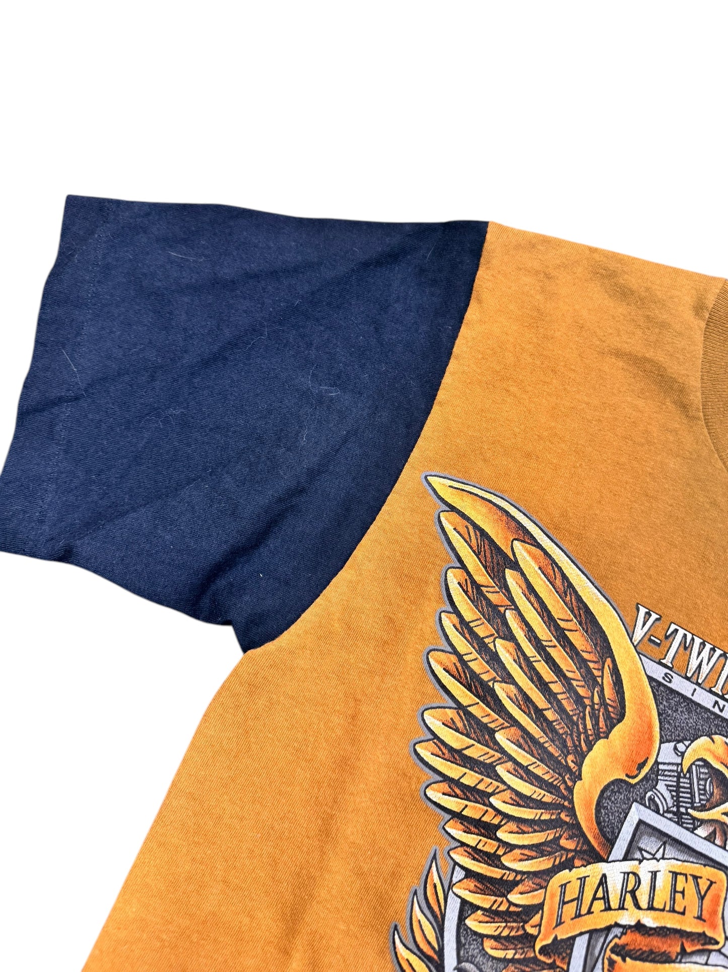 Vintage 90s Harley Davidson Aldo's V-Twin Tradition Brown W/Black Sleeves Tee Size M