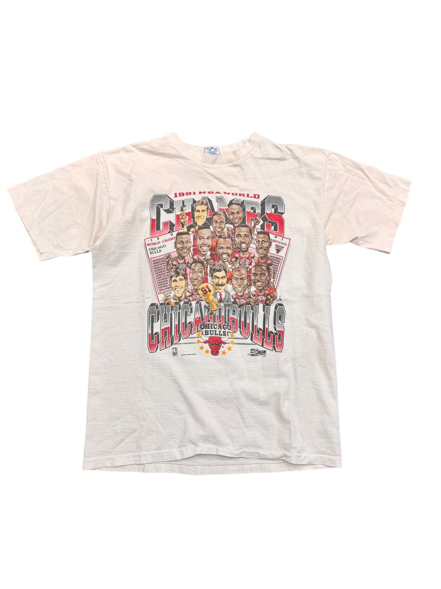 Vintage 1991 NBA Chicago Bulls NBA Champions Locker Room Graphic Print Tee Size L