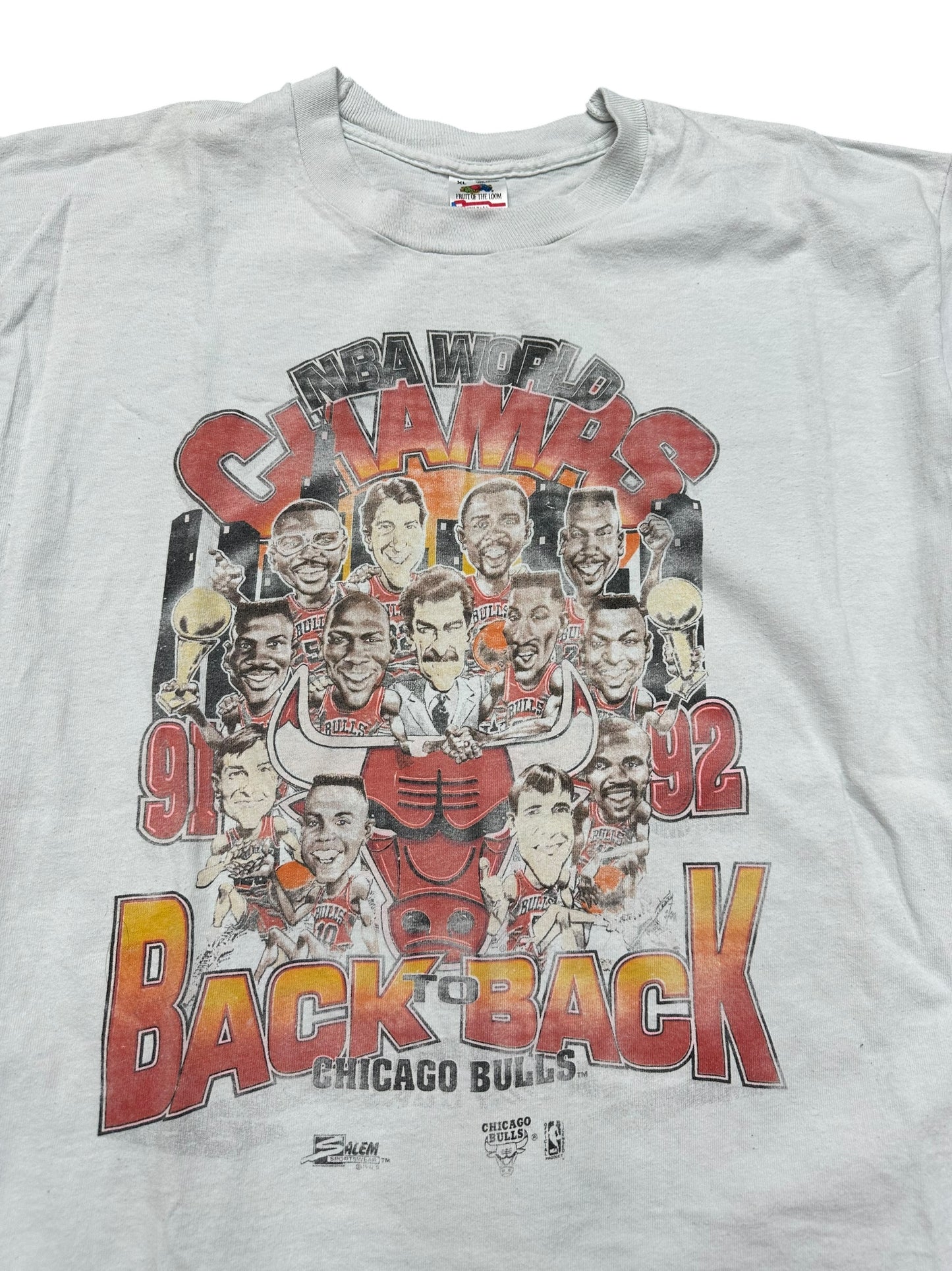 Vintage Chicago Bulls Back To Back NBA Champions White Tee Size XL