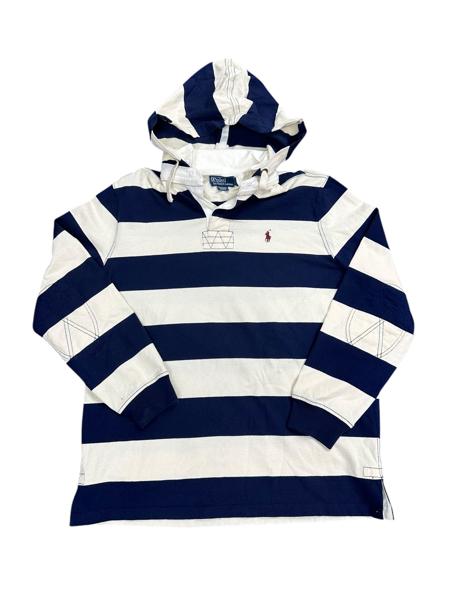 Vintage Polo Ralph Lauren Hooded Navy Rugby Long-sleeve Size L