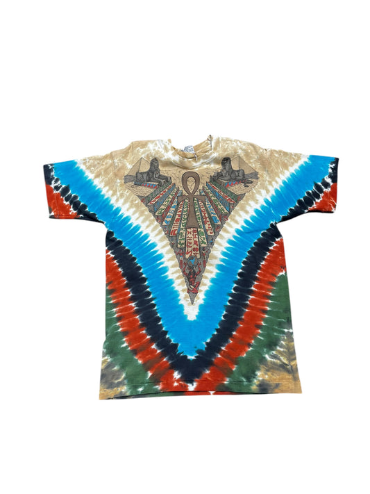 Vintage Ankh Egyptian Black History Tie Dye Liquid Blue Tee Size L