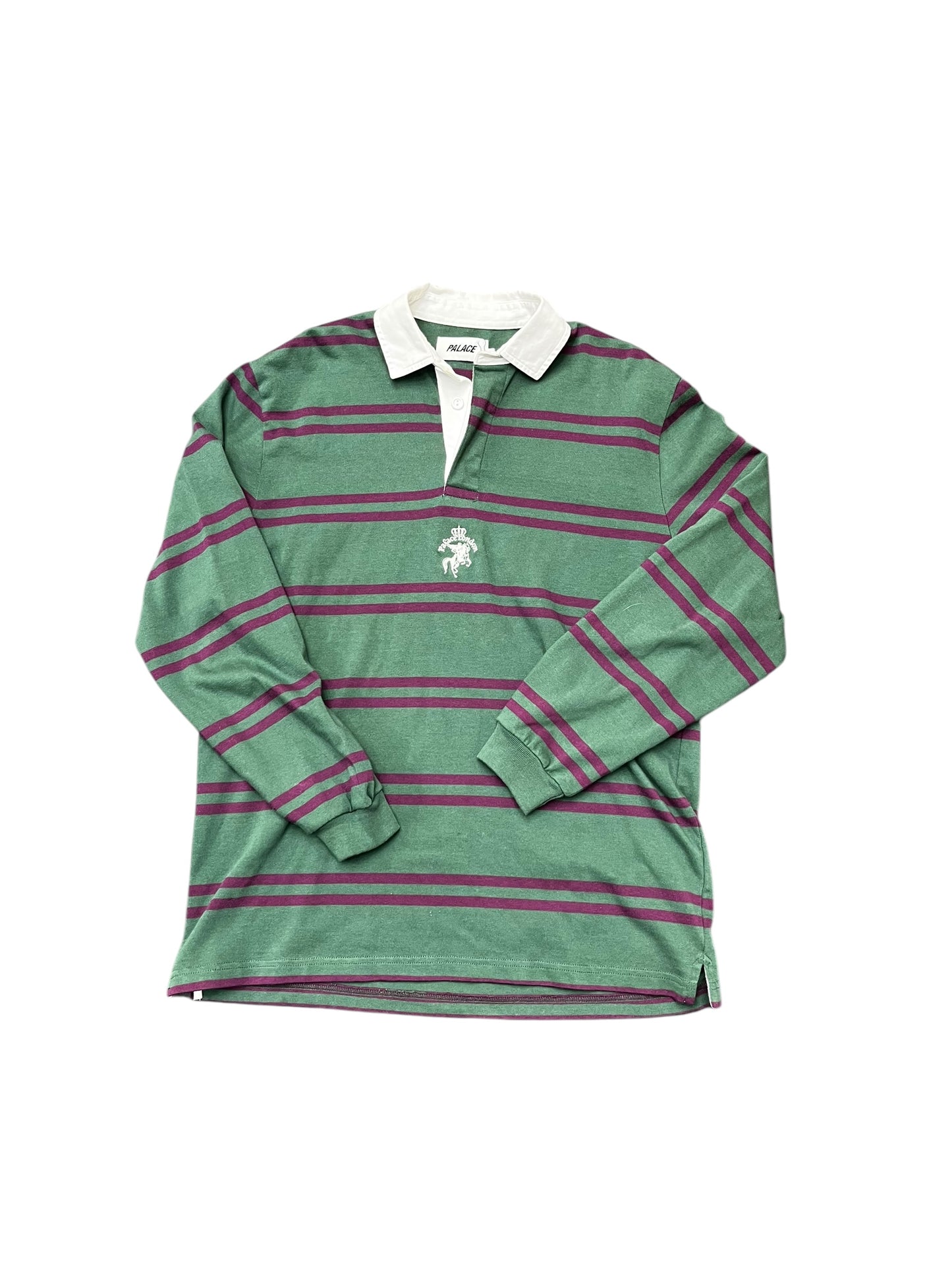Palace Skateboards Green w/Purple Stripes Embroidered Rugby Shirt Size L