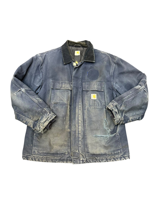 Carhartt Navy Duster Heavy Distressed Corduroy Collar Full Zip Jacket Size XL