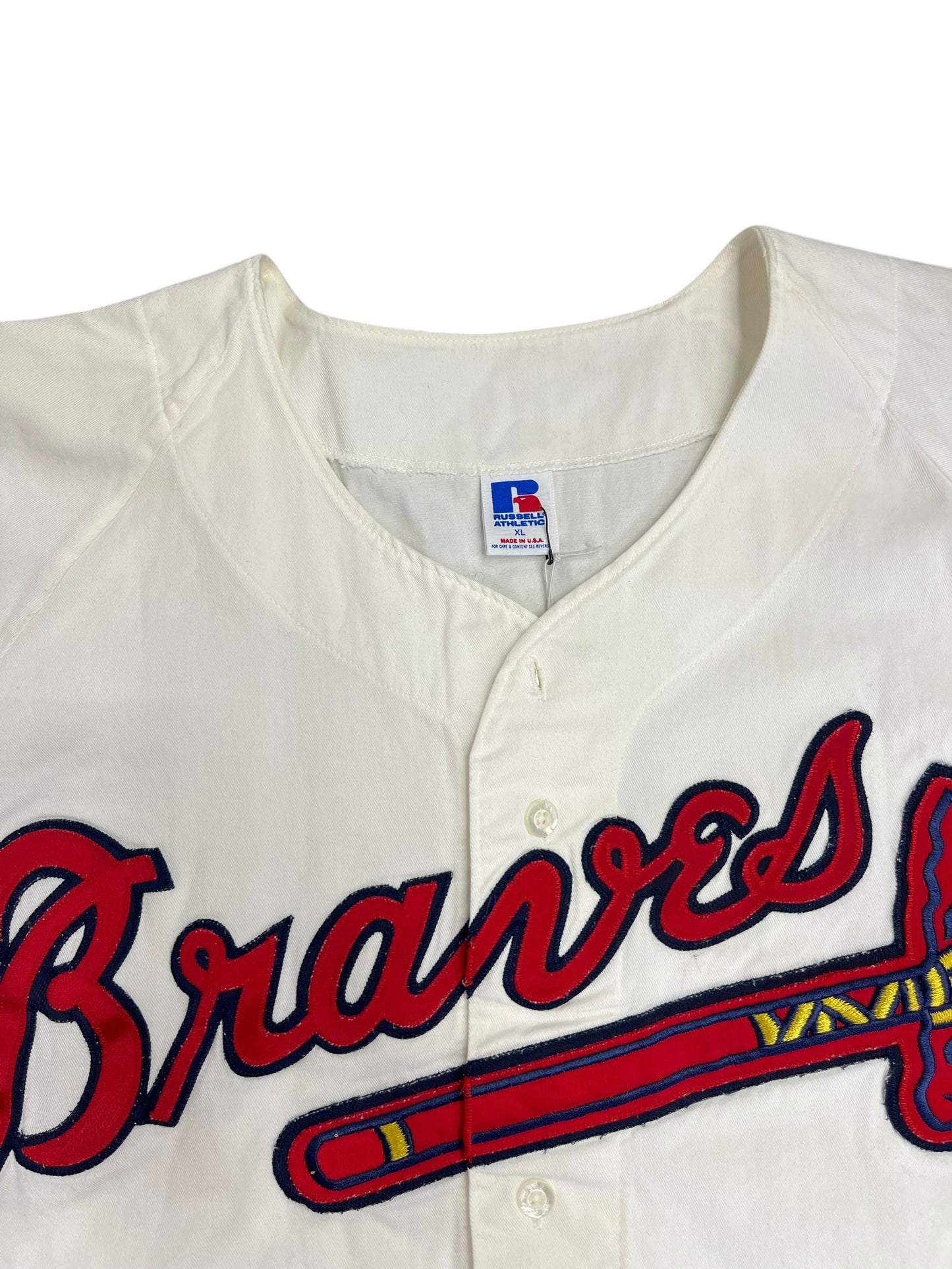 Vintage MLB Russell Athletic Atlanta Braves Button Up Logo Patch Jersey Size XL