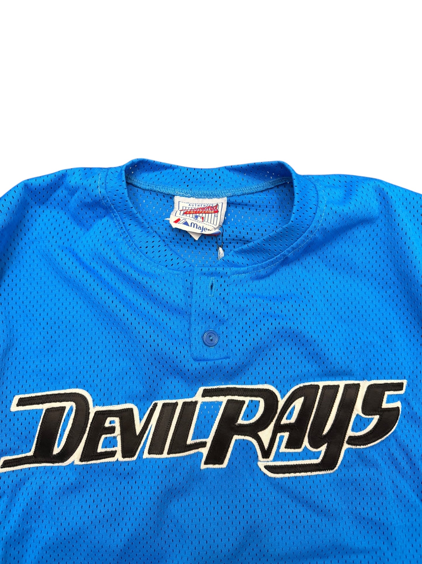 Vintage Devil Rays Diamond Collection Blue quarter Button Jersey Rare Size XL