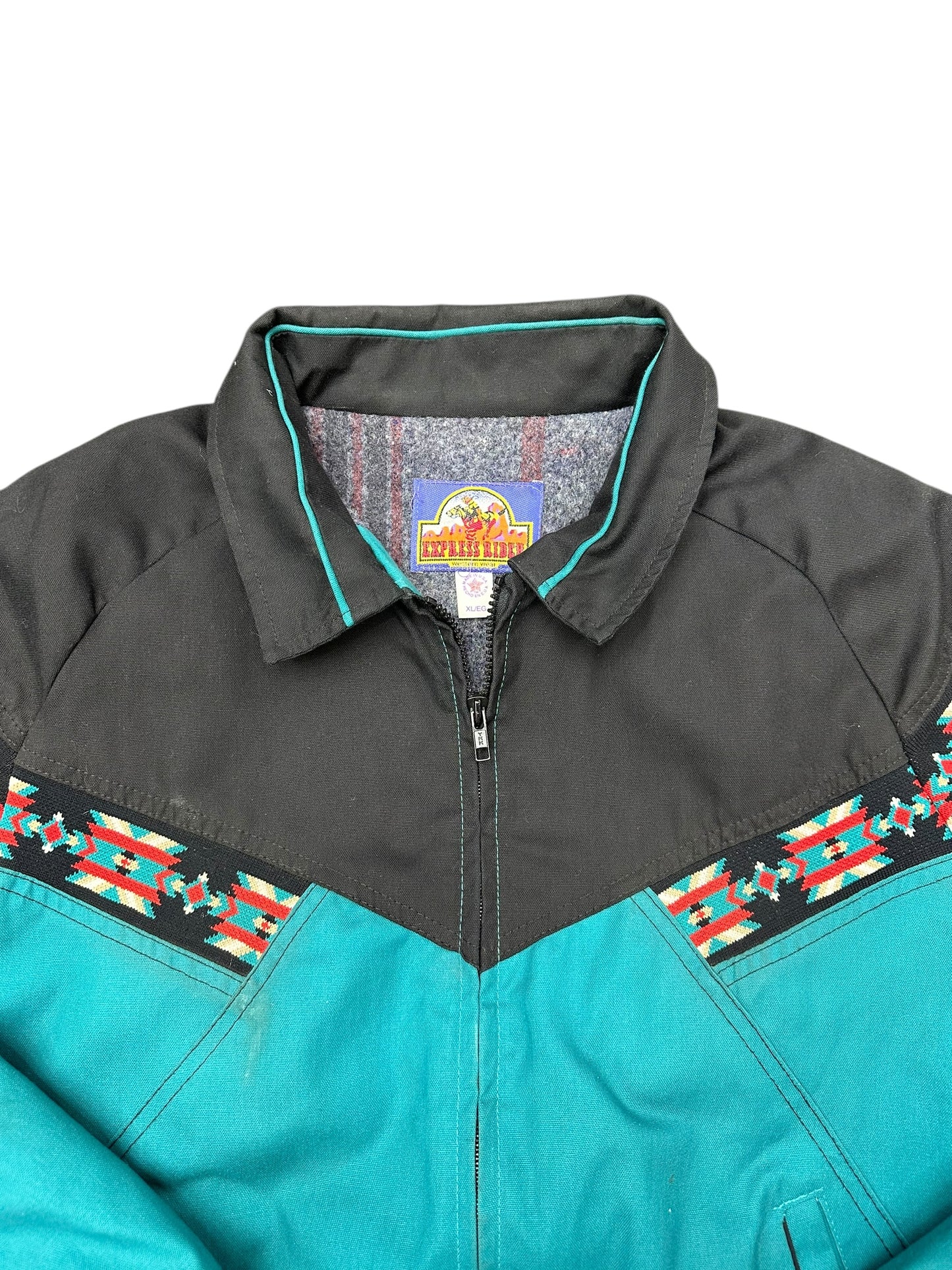 Vintage Aztec Carhartt Style Distressed Wool Lined Zip Up Jacket Size XL