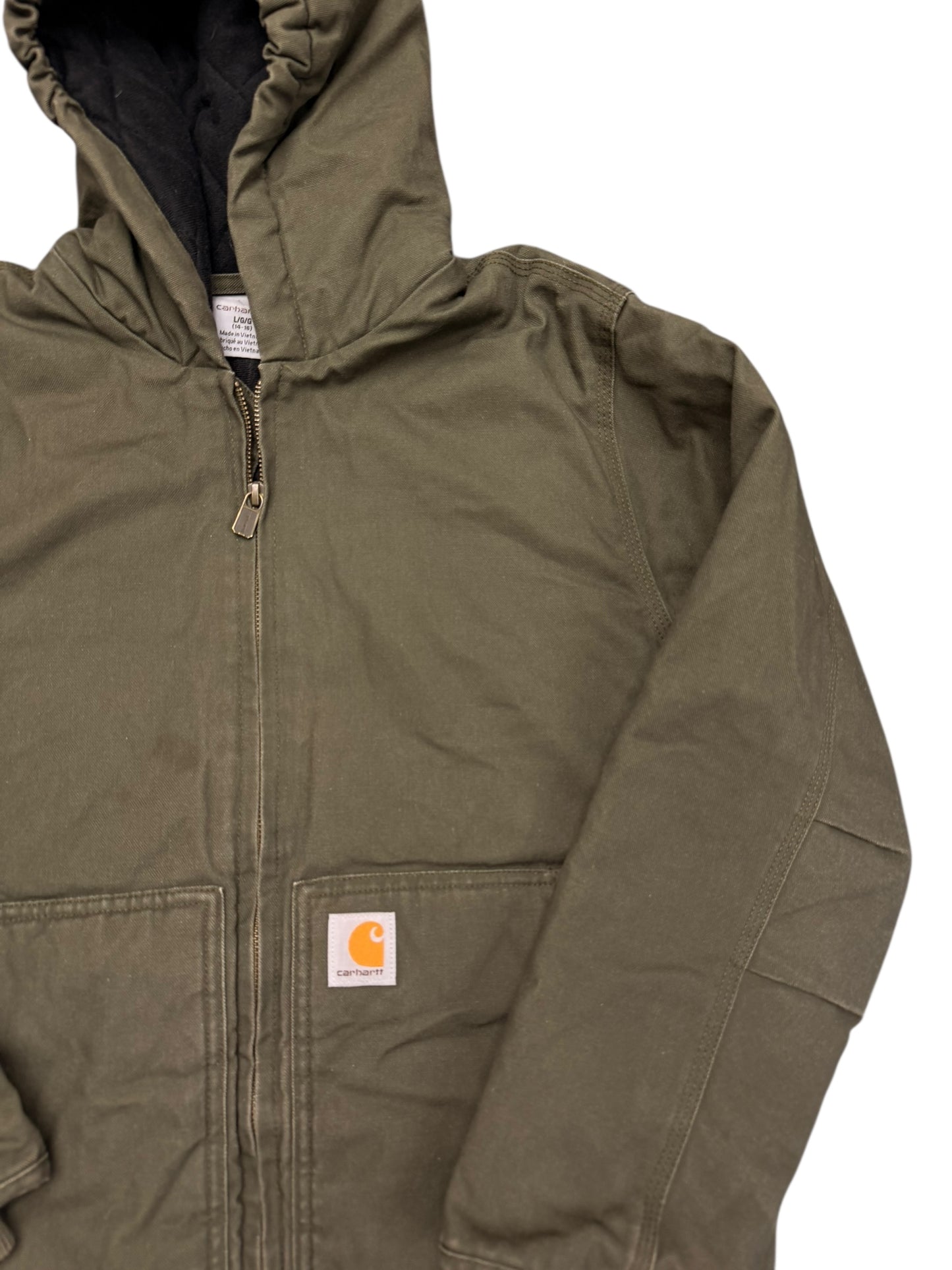 Carhartt Olive Green Hooded Insulated Work Jacket Size Small