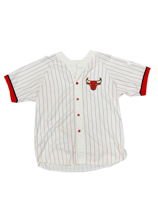 Vintage Chicago Bulls Starter Embroidered Pinstripe Button Up Jersey Size L