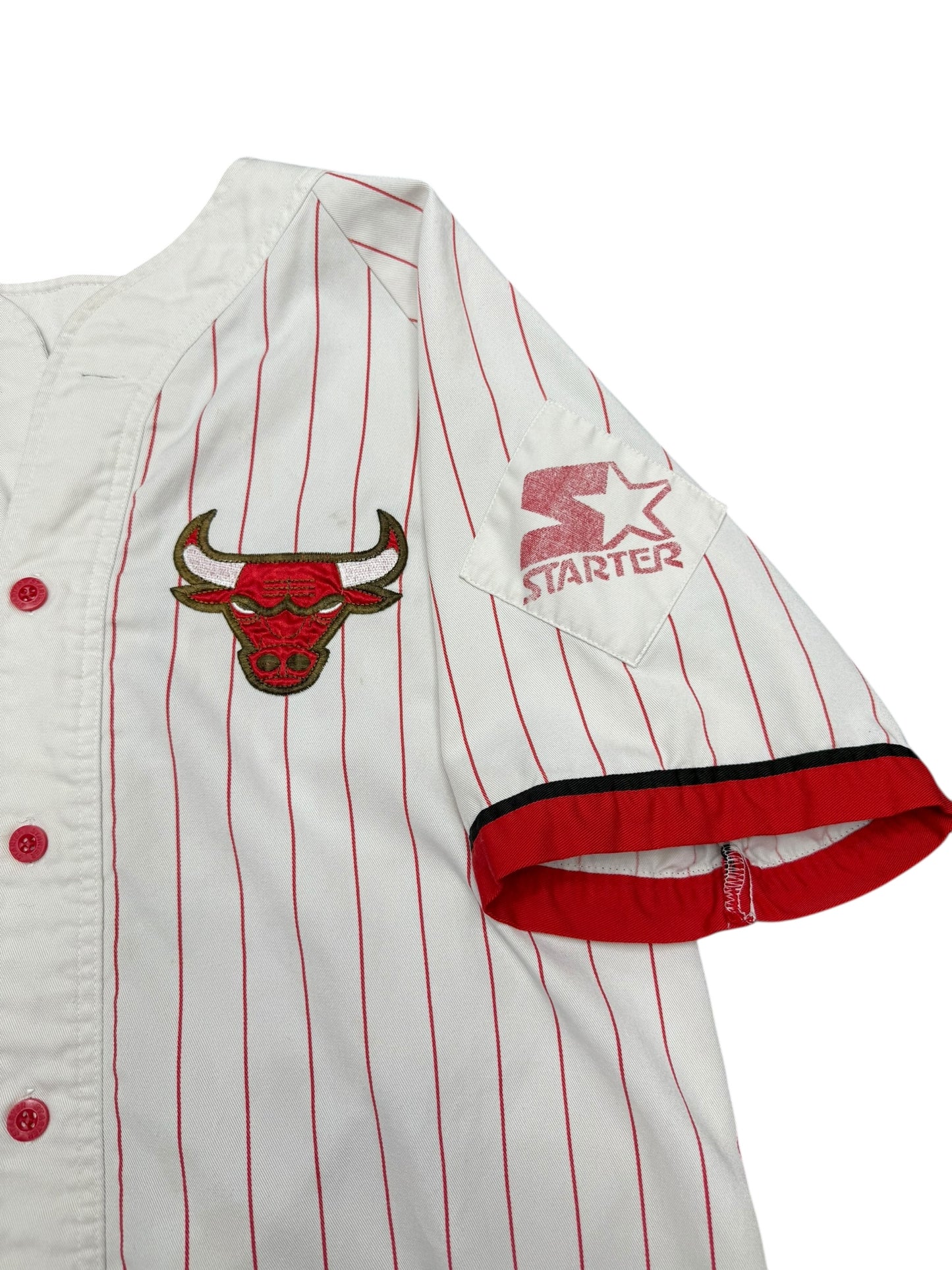 Vintage Chicago Bulls Starter Embroidered Pinstripe Button Up Jersey Size L