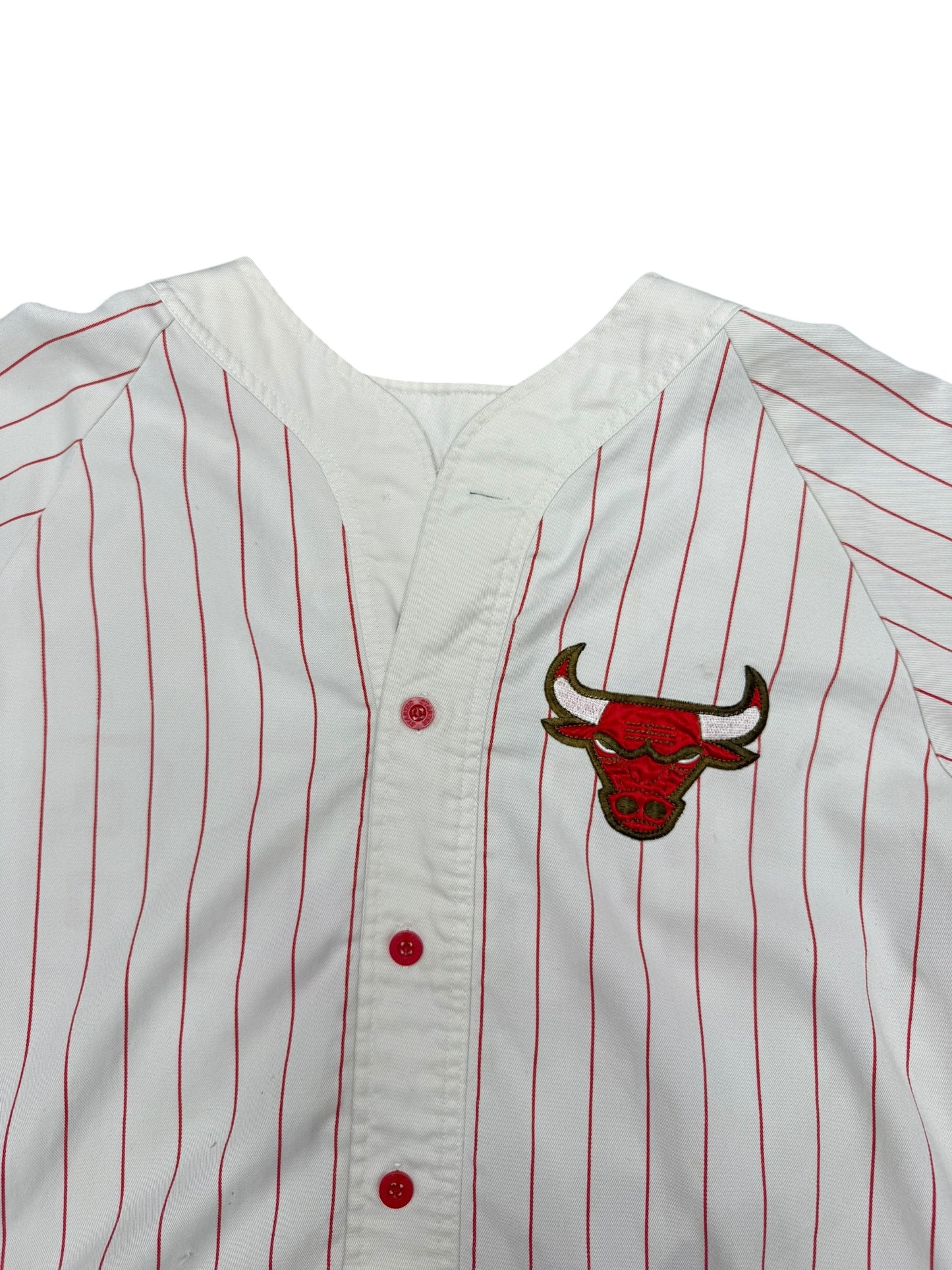 Vintage Chicago Bulls Starter Embroidered Pinstripe Button Up Jersey Size L