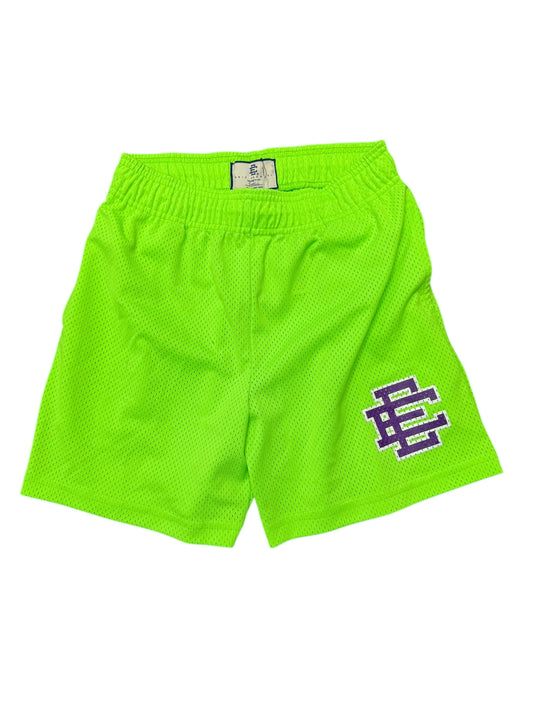 Eric Emmanuel Neon Green w/Purple + White Logo Graphic Print Shorts Size S