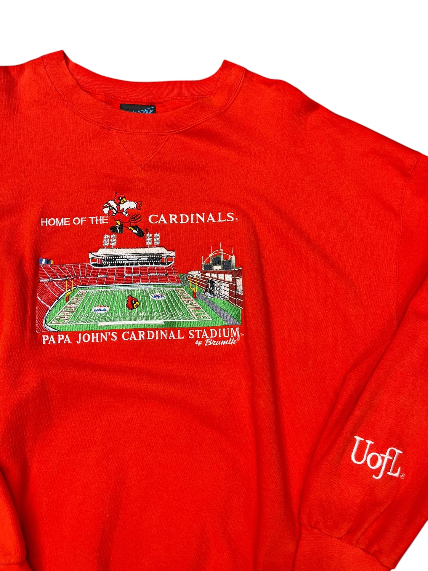 Vintage 90s Louisville Cardinals Stadium Embroidered Crewneck Size XXL