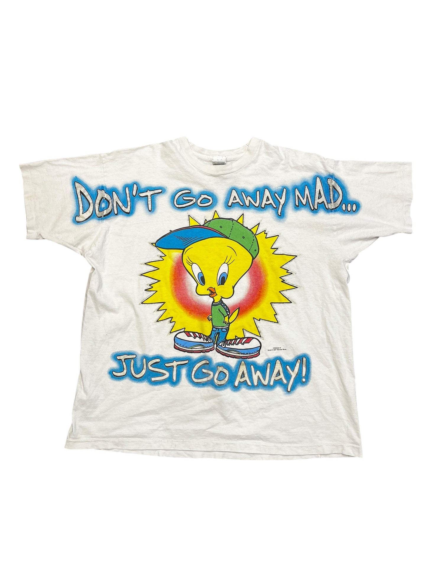 Vintage 1997 Looney Tunes Tweety Bird 'JUST GO AWAY' Graphic Print Tee Size 3XL