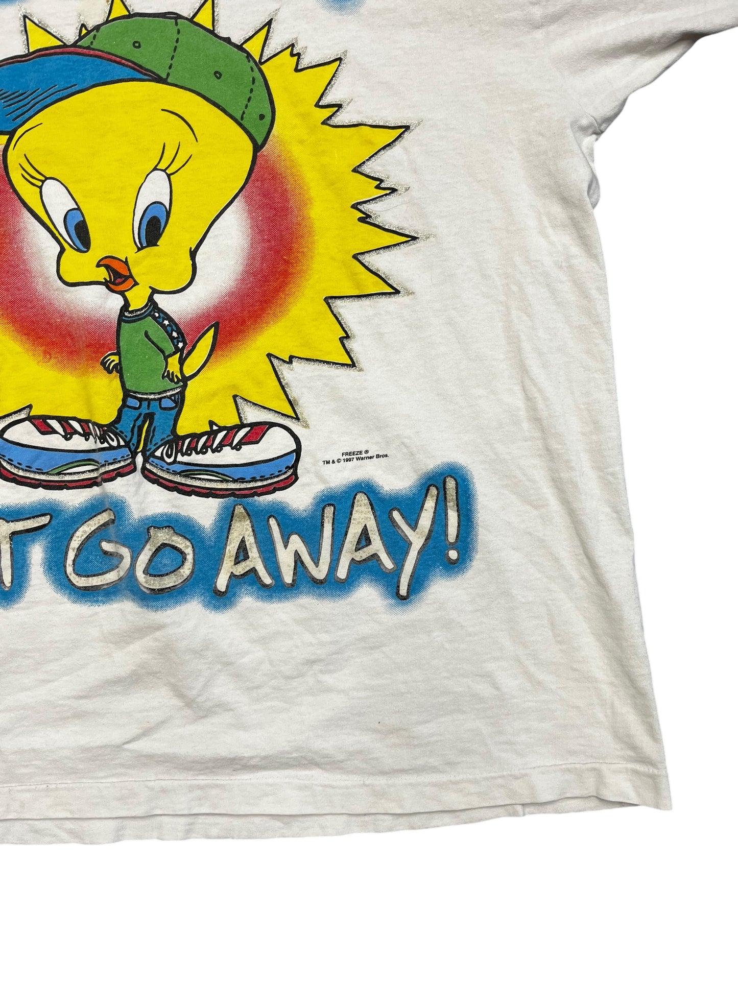 Vintage 1997 Looney Tunes Tweety Bird 'JUST GO AWAY' Graphic Print Tee Size 3XL