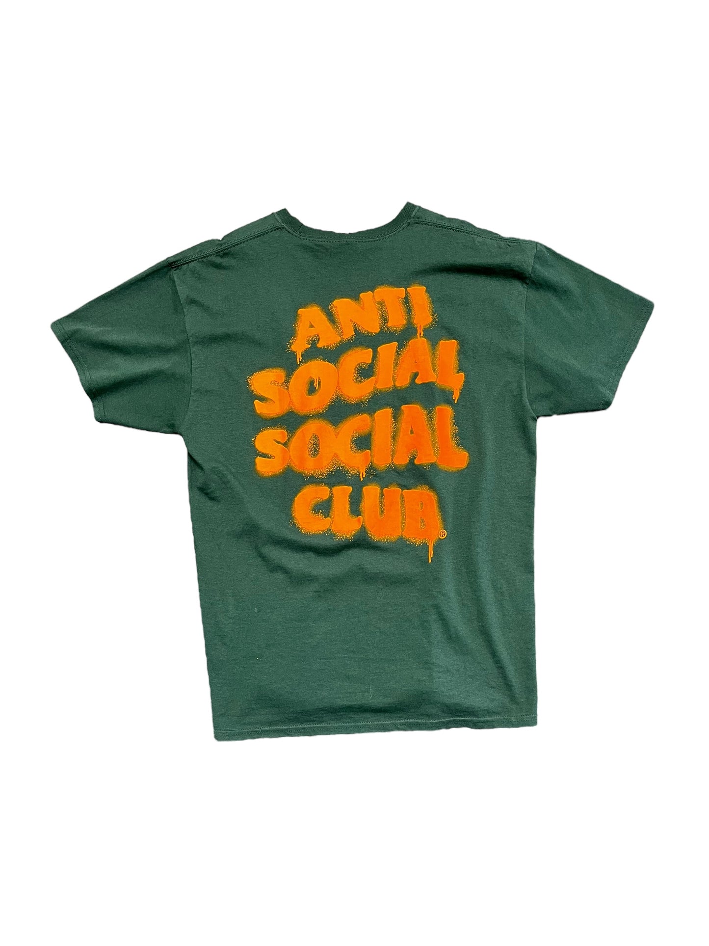 Anti Social Social Club 'BURN IT DOWN' Orange Font Forest Green Tee Size XL