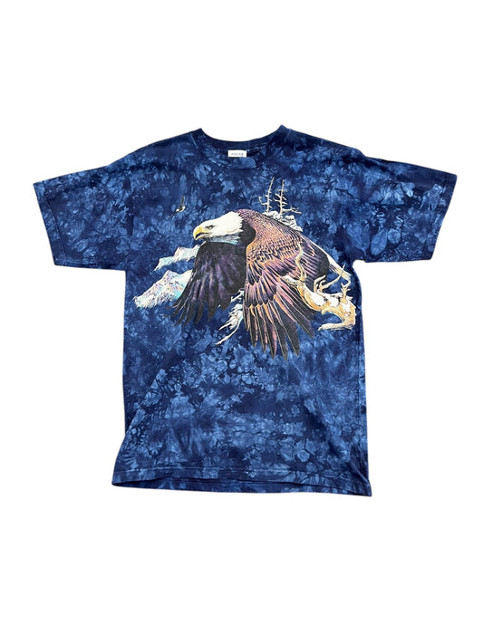 Y2K Eagle Flying Over Winter Mountains/Forest Acid Wash Tee Size M